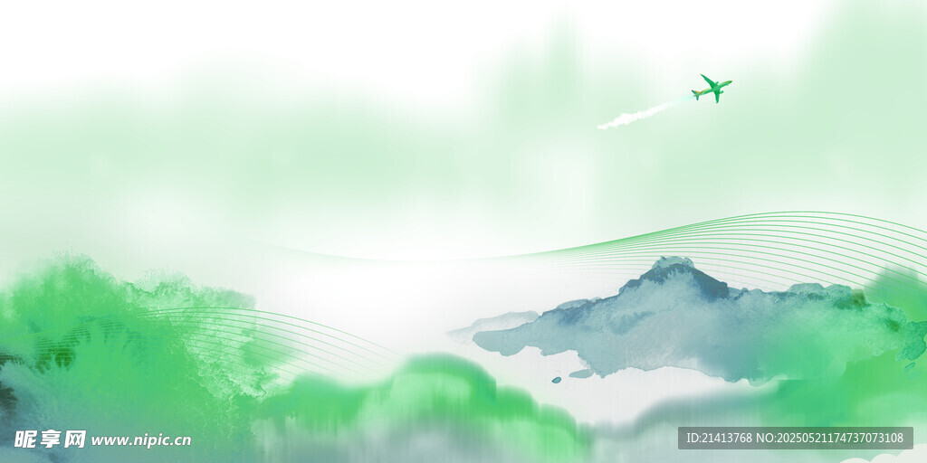 水墨绿意山水背景