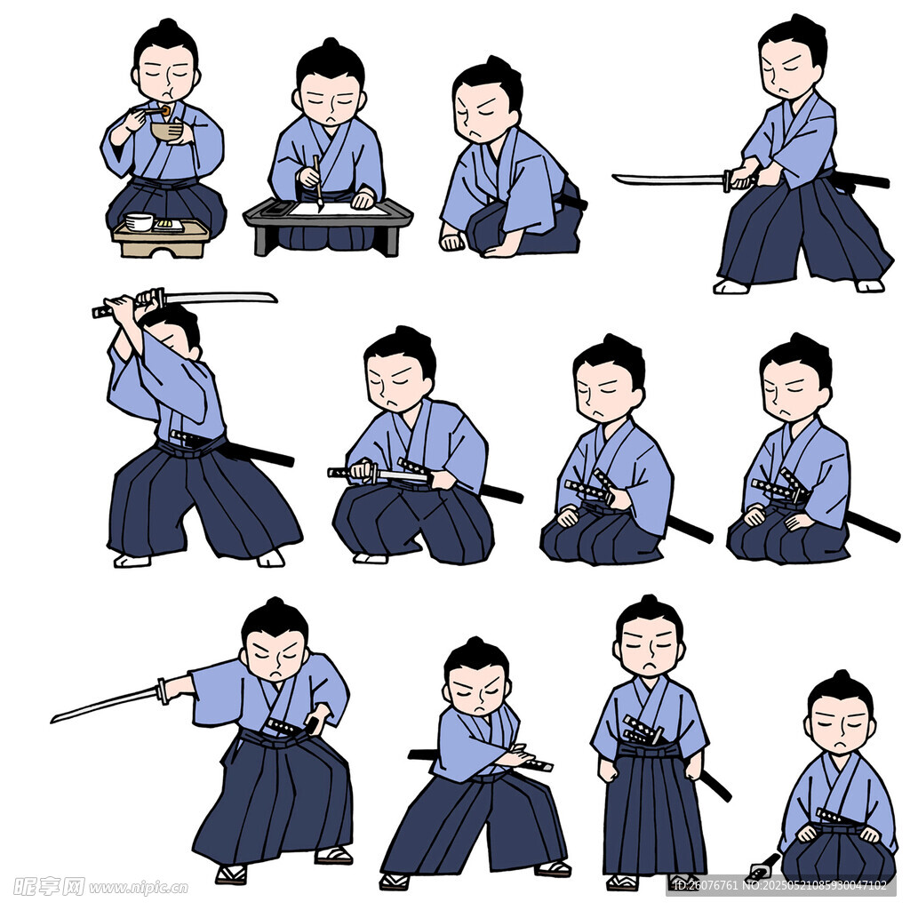 卡通武士多样动作表情