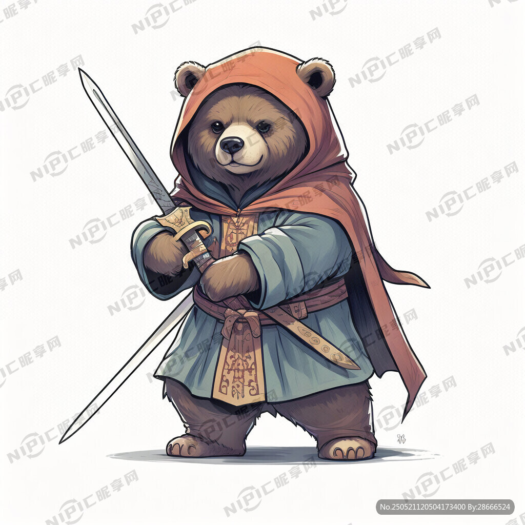 卡通熊 双手持剑垂直于身前