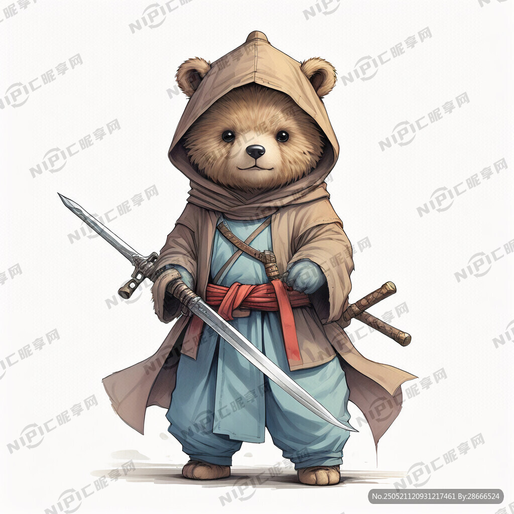 卡通熊 侠客造型 头戴中式斗笠