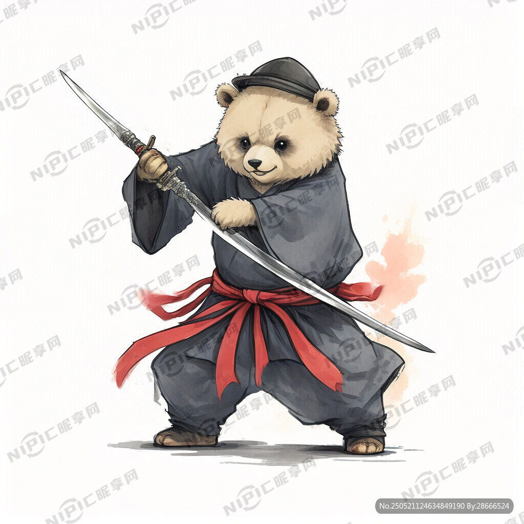 卡通熊 手持中式宝剑 剑招动作