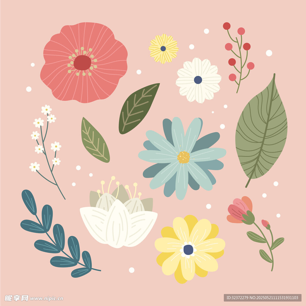 粉色背景可爱花卉图案