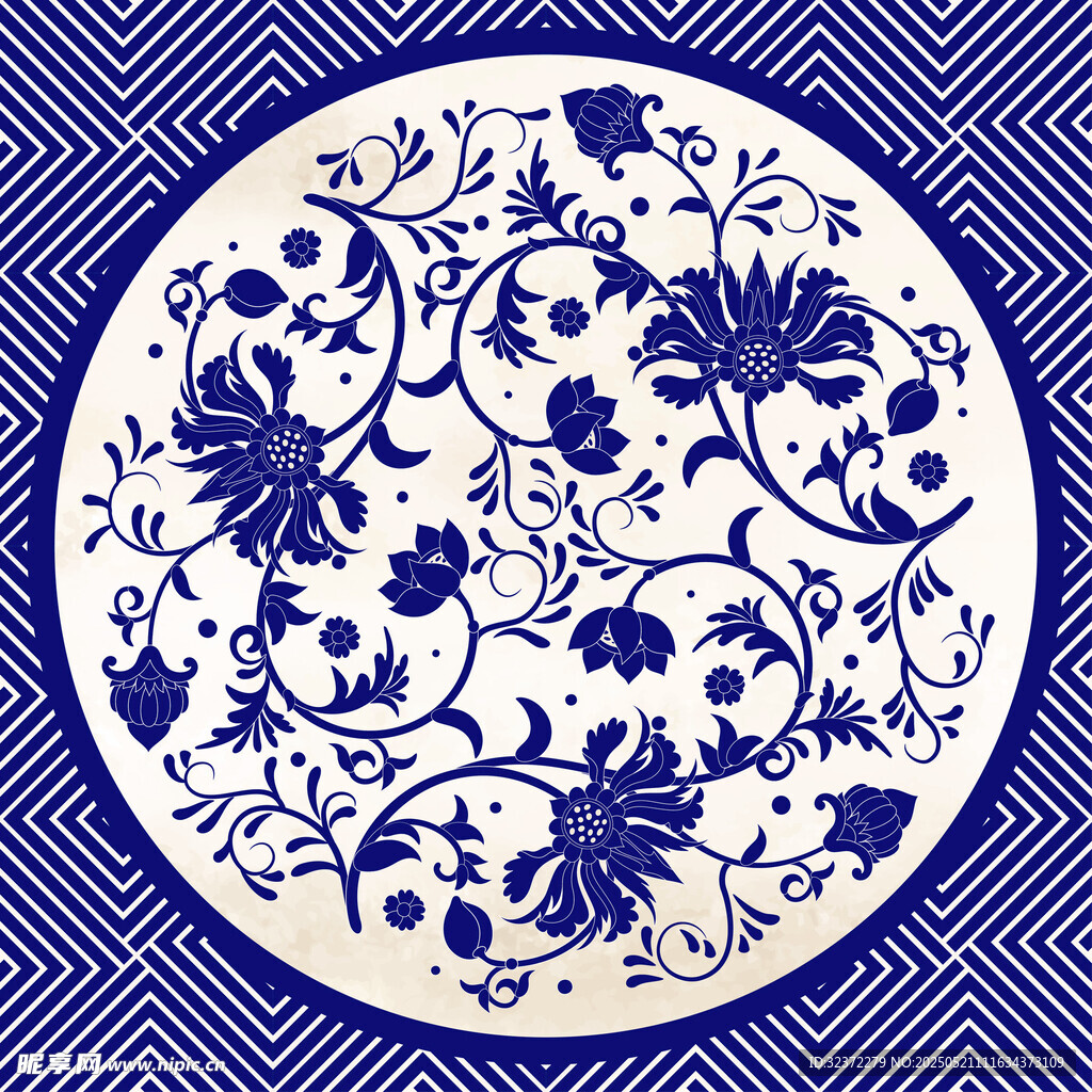 青花瓷盘上的精美花卉图案