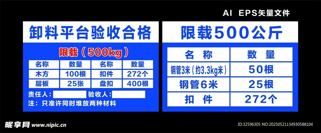 卸料平台验收牌  限载牌
