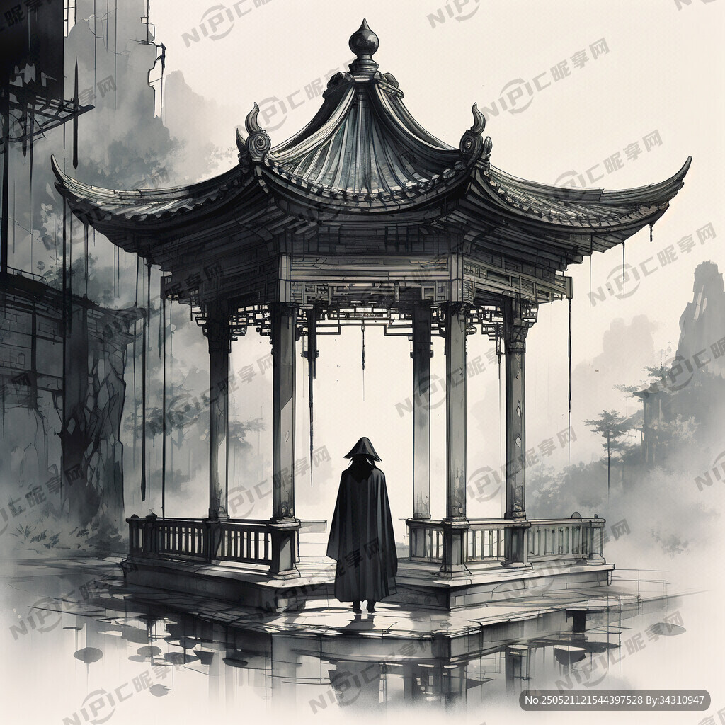 画一个凉亭 盖雨上面设计博士帽