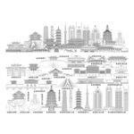 河南洛阳城市地标建筑剪影线稿