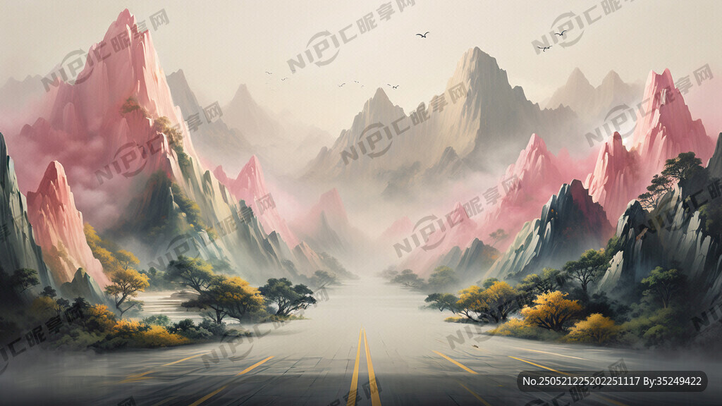 远处浅粉色的山 整体偏中国风