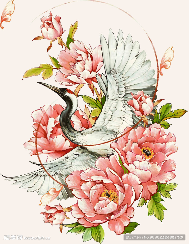 仙鹤牡丹花