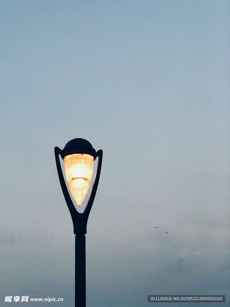黄昏下的孤独路灯
