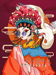 国潮京剧女性手绘人物插画