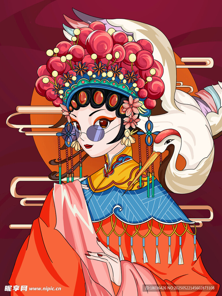 国潮京剧女性手绘人物插画