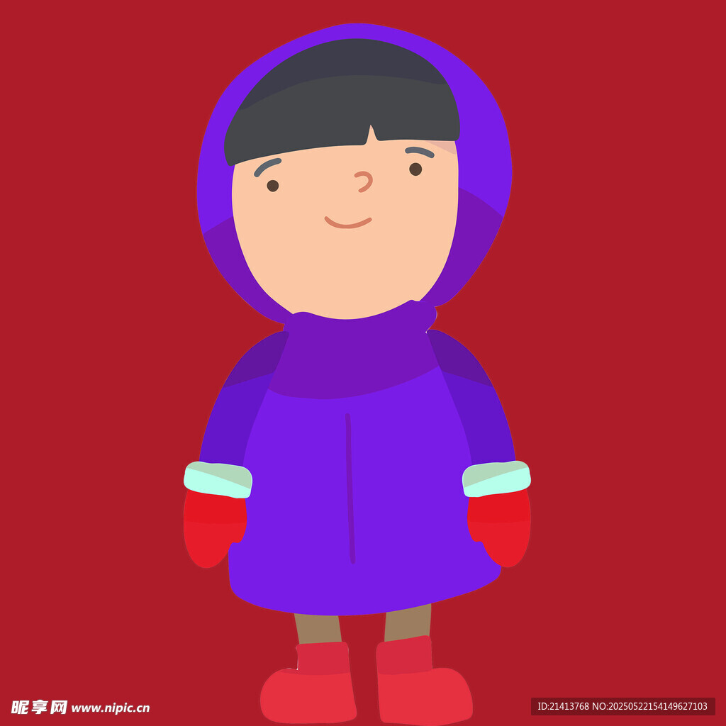穿紫色冬装的可爱小孩