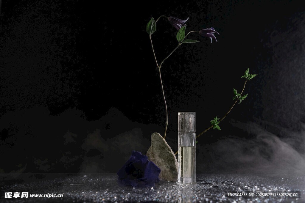 暗夜中的瓶花静物
