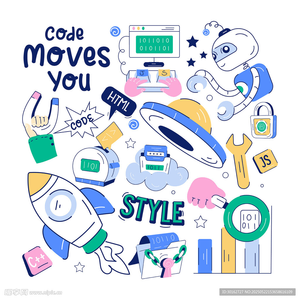 创意科技风格插画元素集合