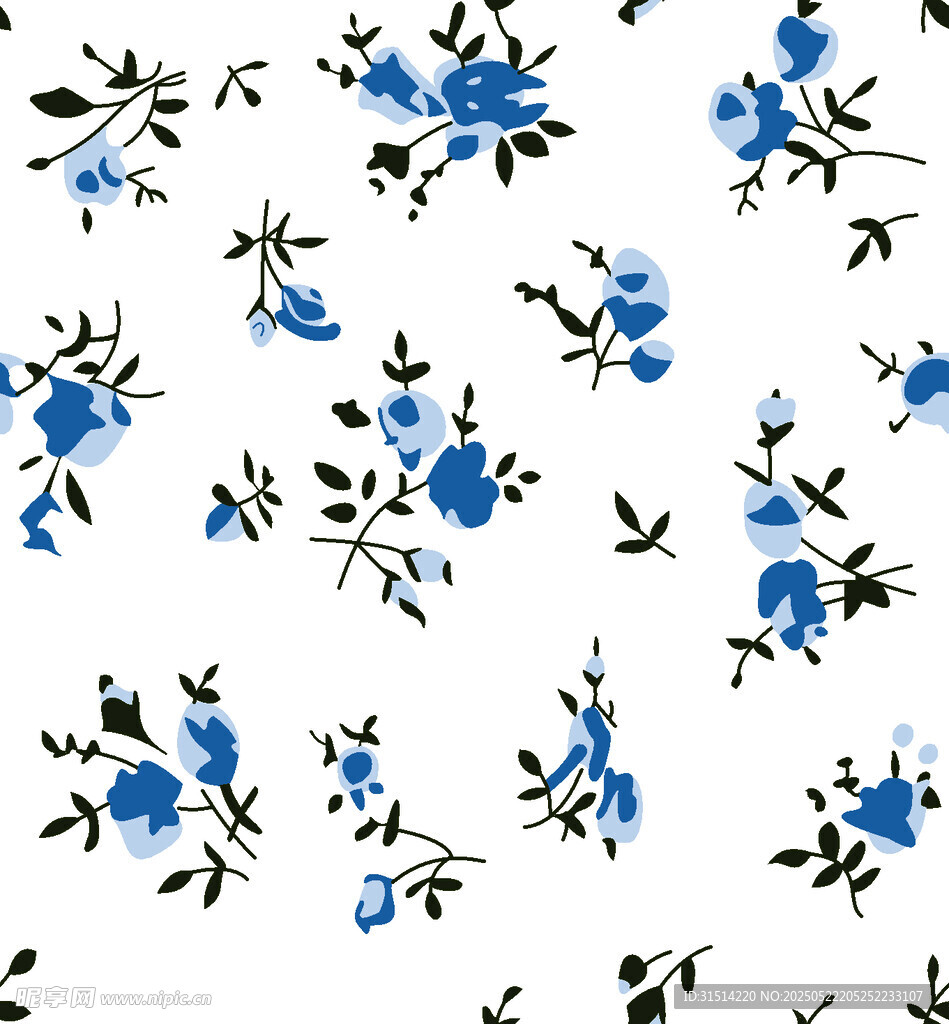 蓝花白色底花卉图案设计