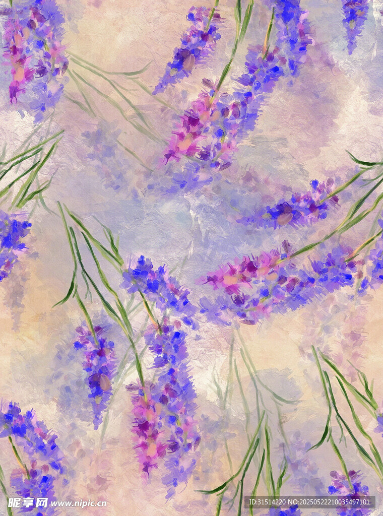 梦幻薰衣草花卉水彩图案