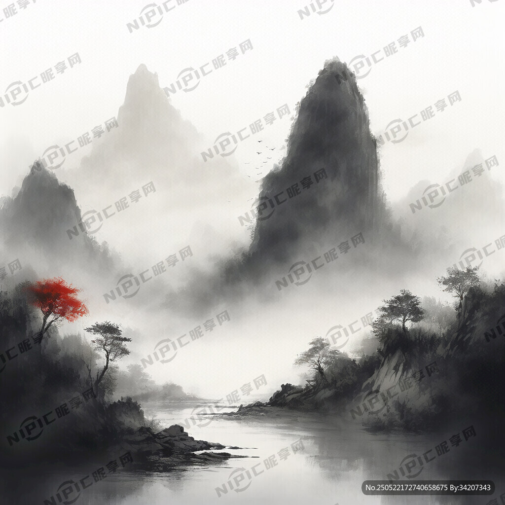 山谷 中国风 中国画 山水