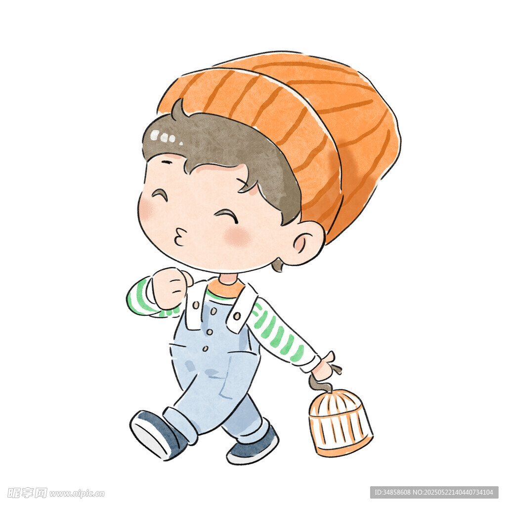 提鸟笼的可爱小男孩