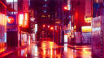 雨夜霓虹下的城市街道