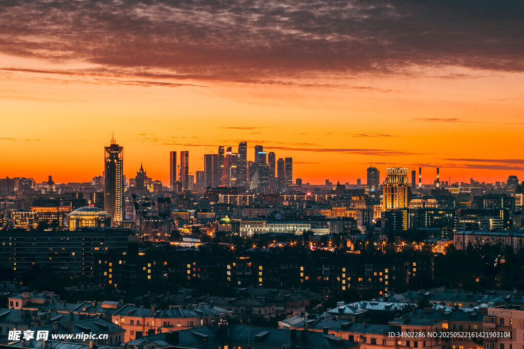 城市黄昏天际线壮丽景观