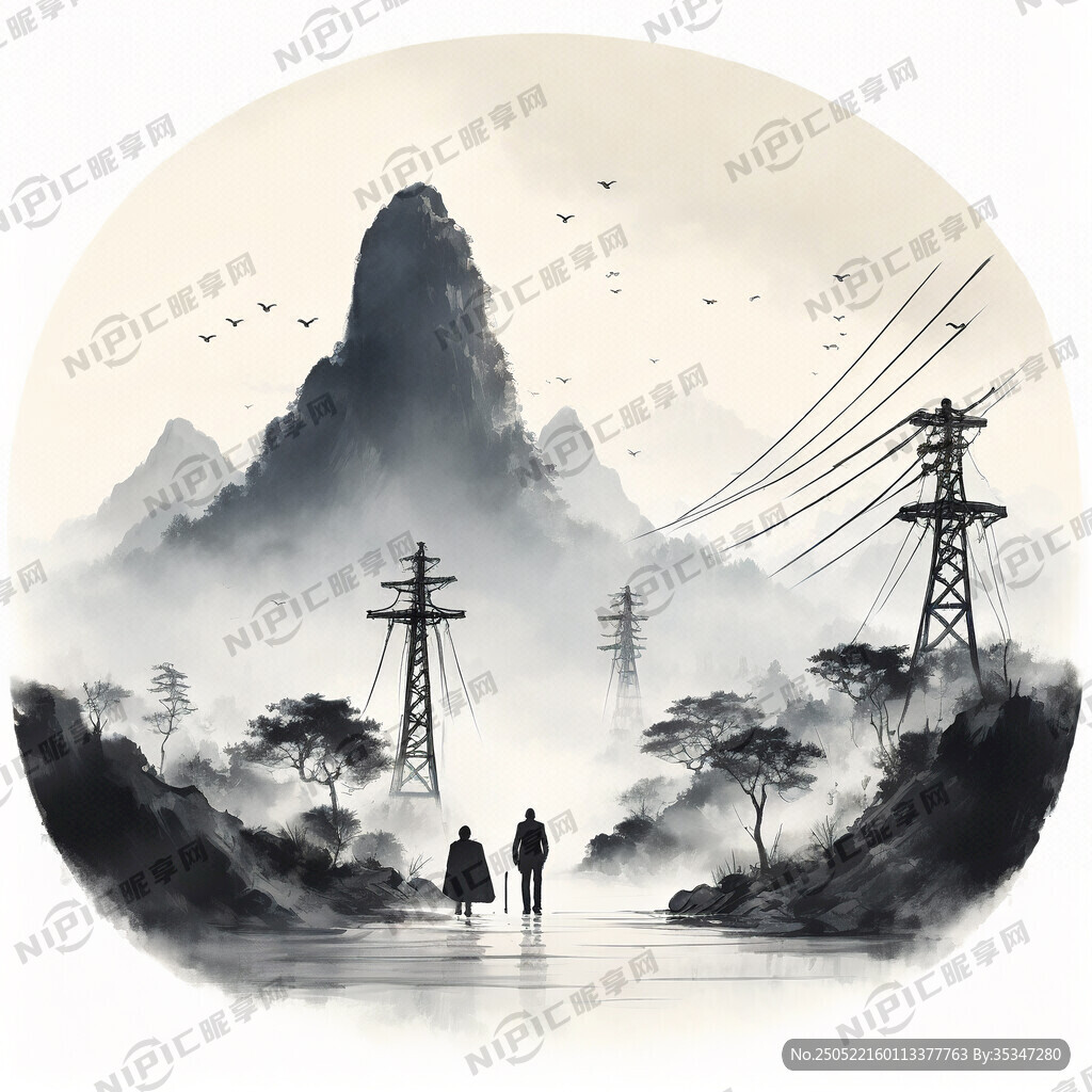 生成一副  有高压电线