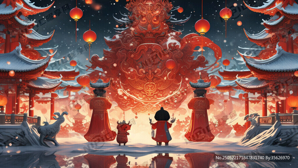 新年  雪地 小孩 锦鲤