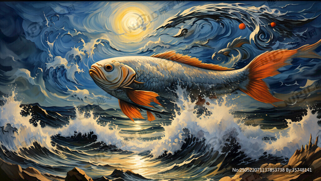 艺术画  鱼  地墙破浪