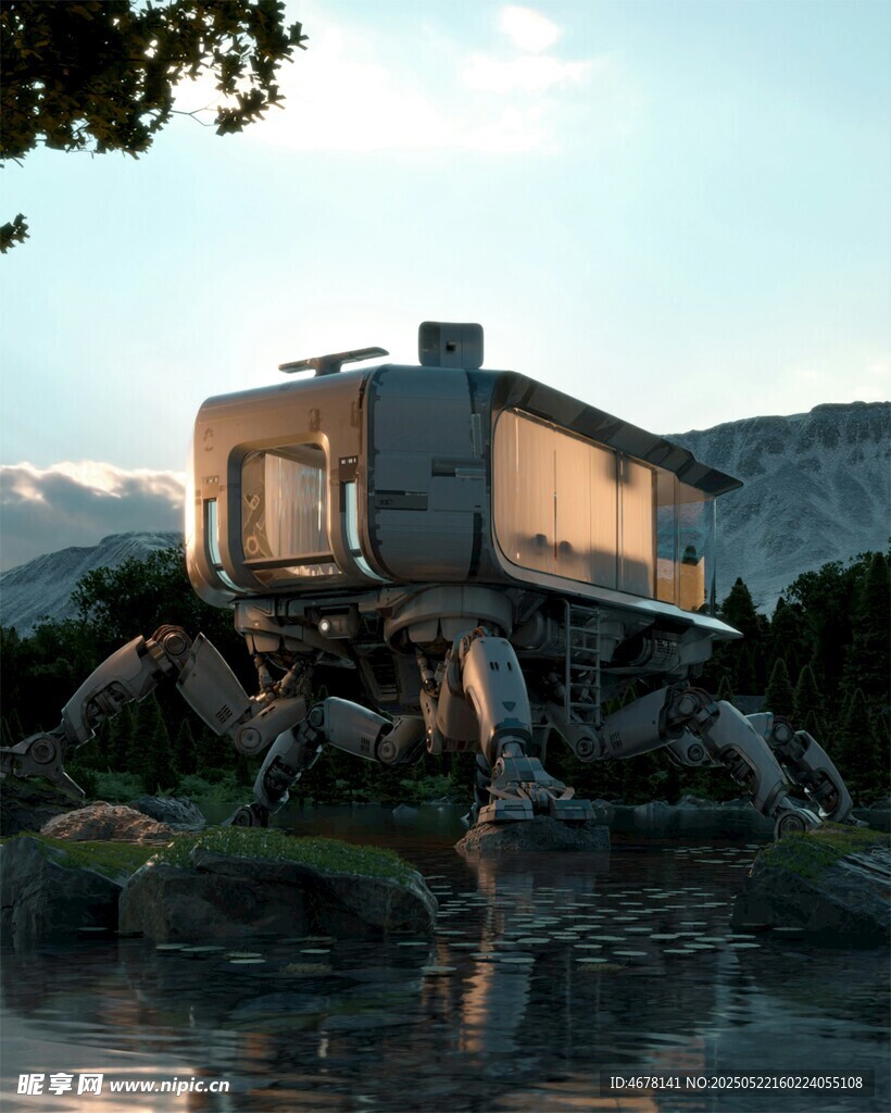 湖畔岩石上的梦幻小屋