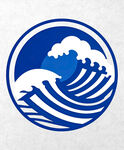 蓝白海浪圆形标志图案