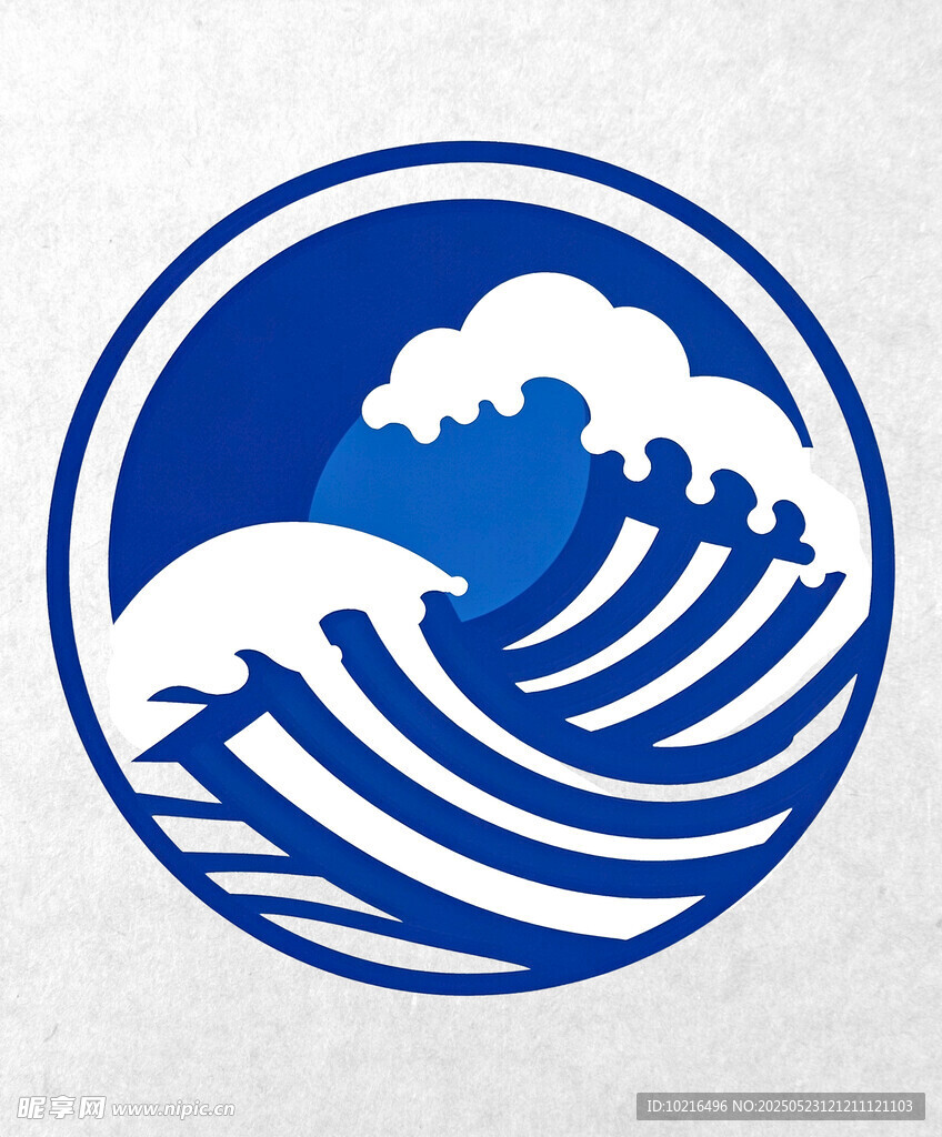 蓝白海浪圆形标志图案
