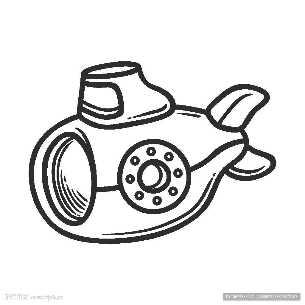 卡通风格潜水艇简笔画