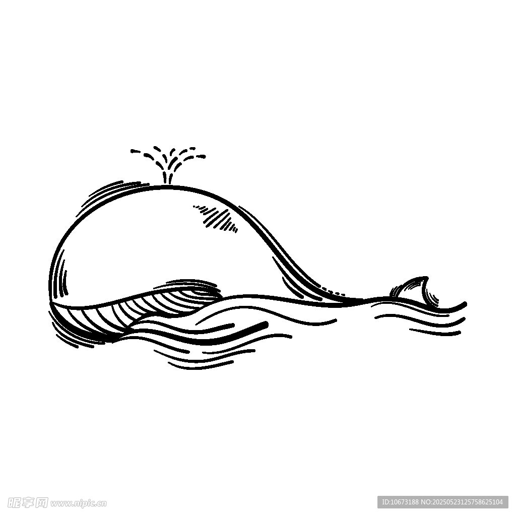 手绘鲸鱼在海浪中