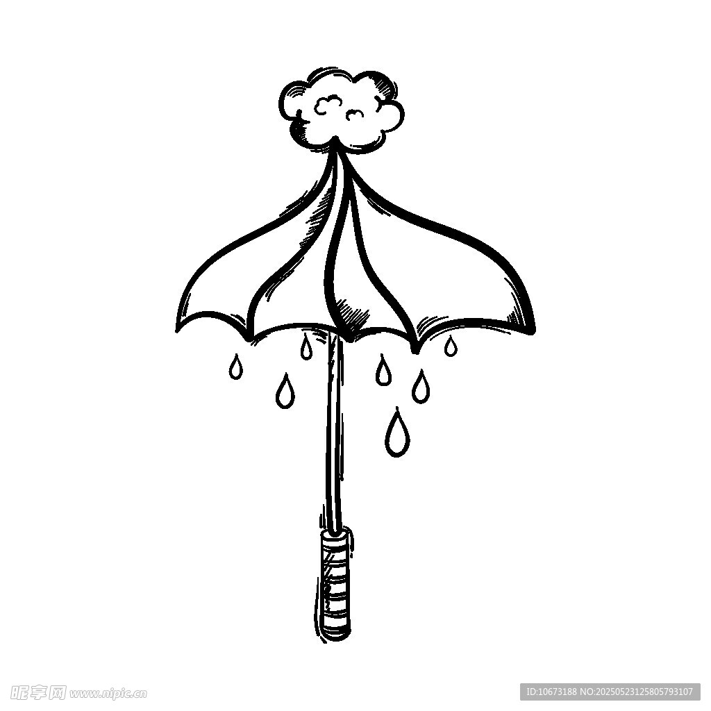 雨中撑开的简约手绘雨伞