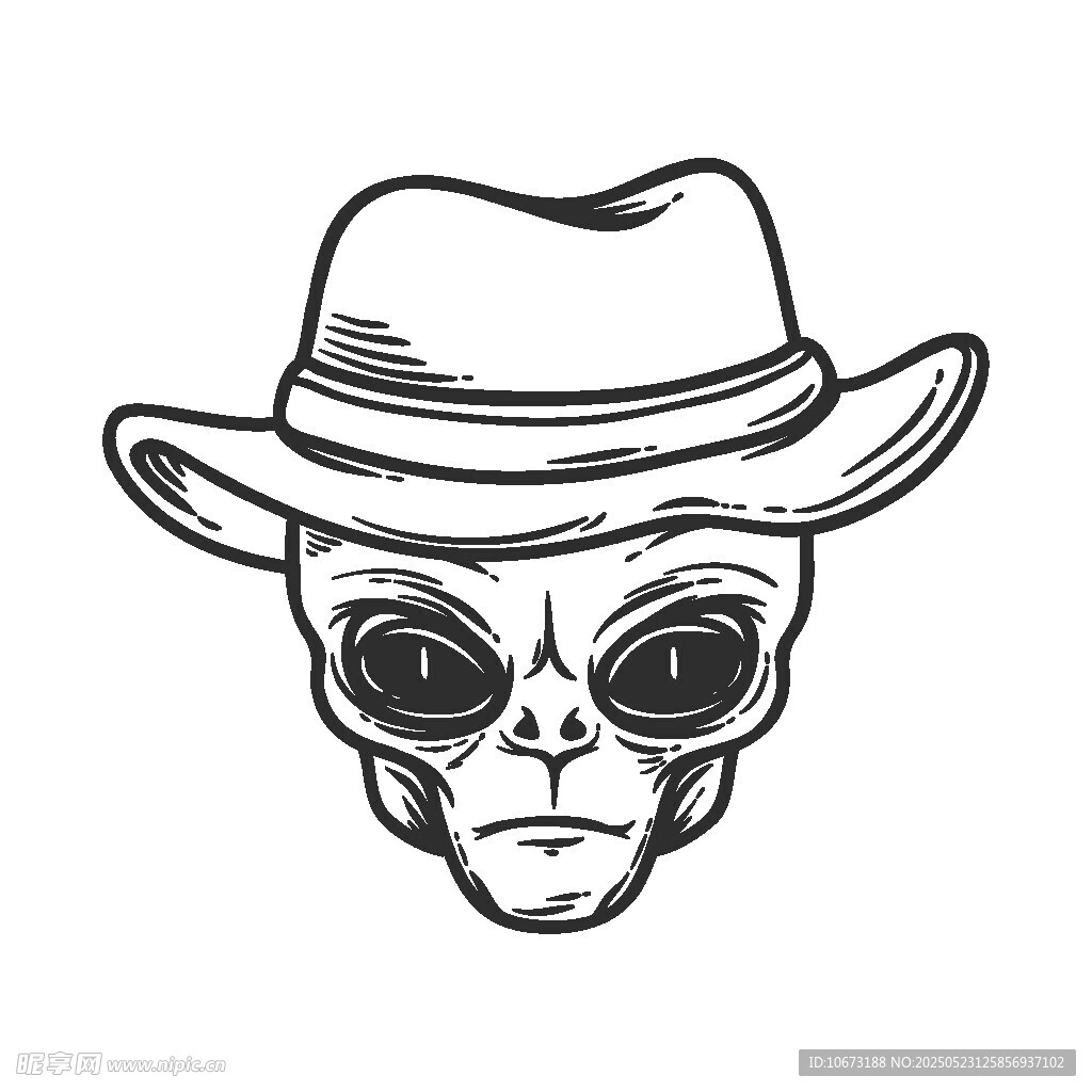 外星人头戴牛仔帽插画