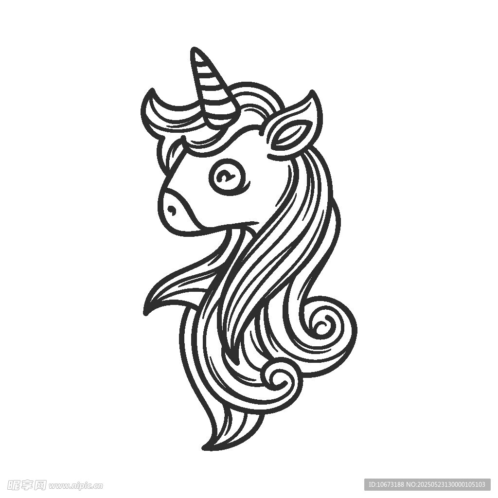独角兽头像线条插画