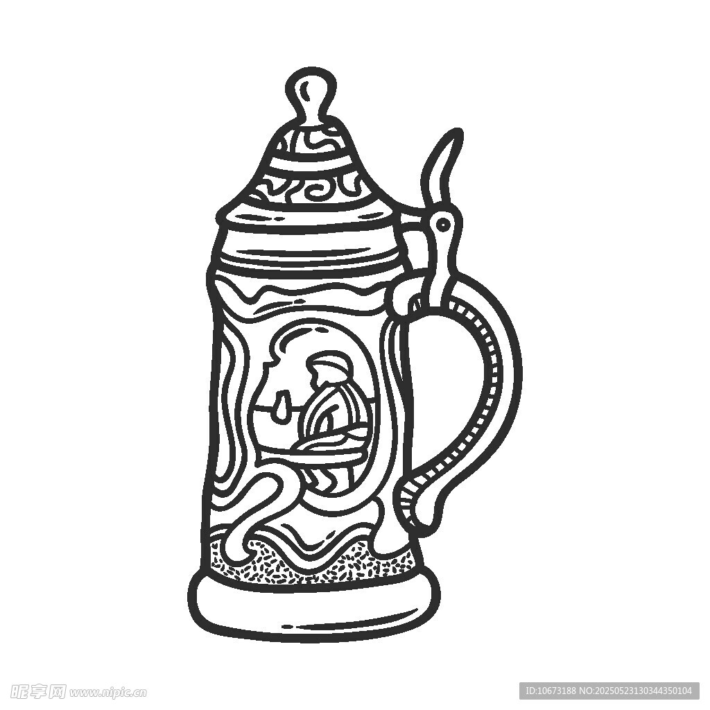 复古啤酒杯手绘图案