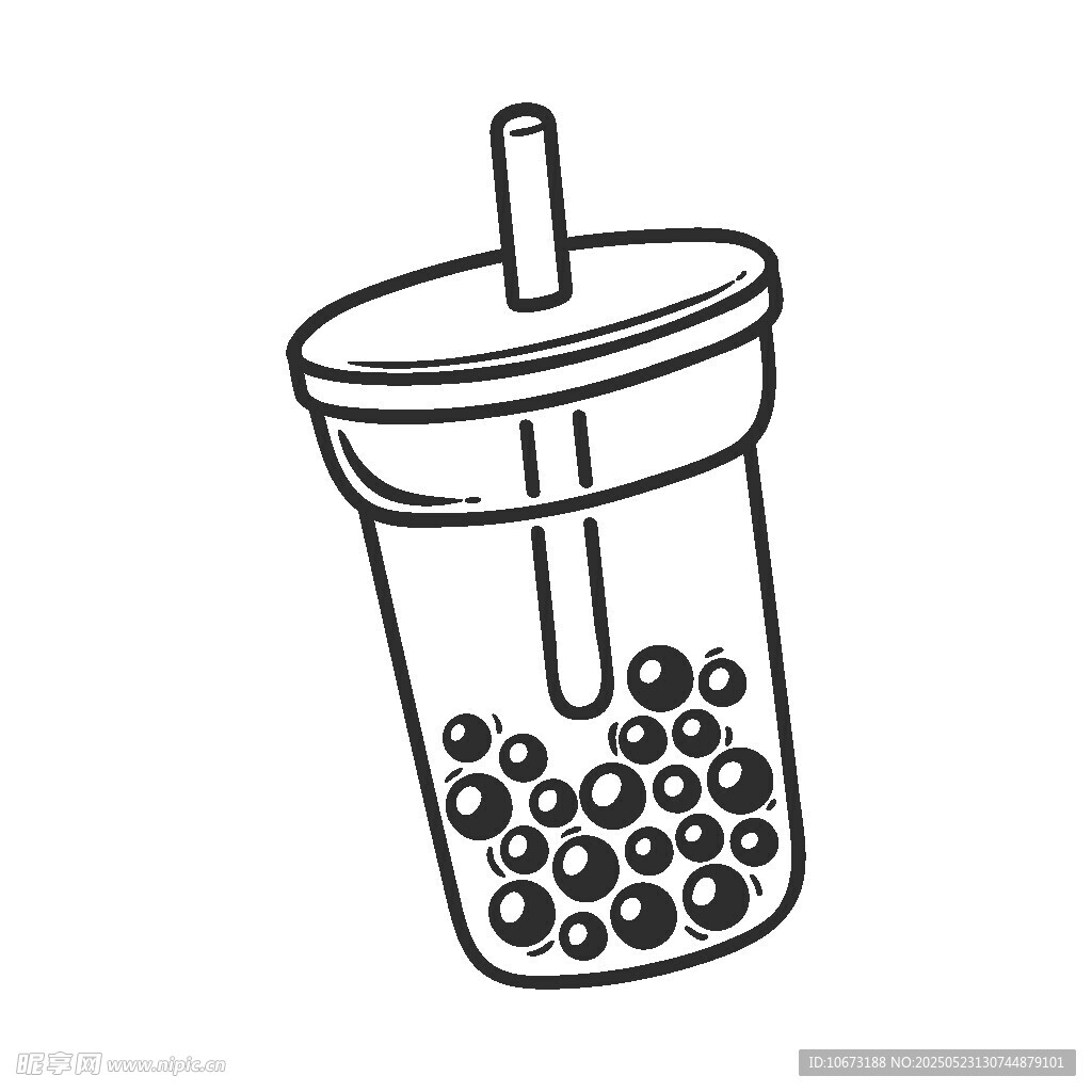 手绘珍珠奶茶插画