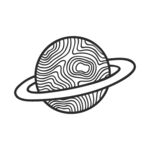 黑白线条勾勒的环形星球