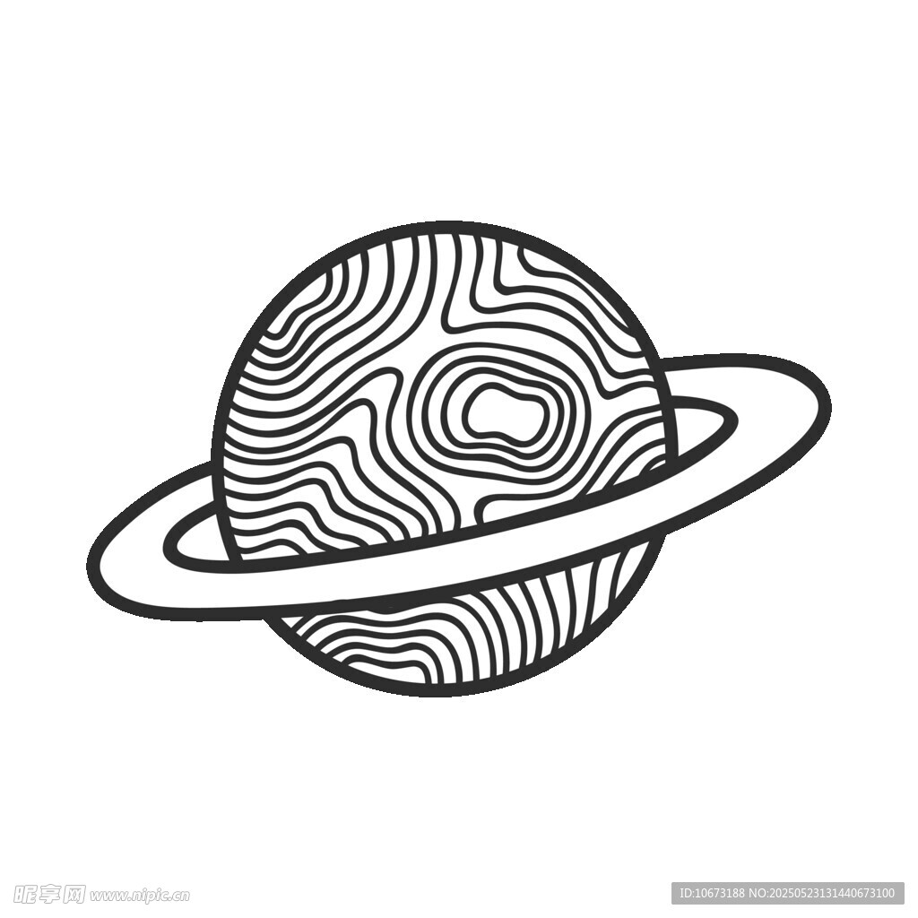 黑白线条勾勒的环形星球