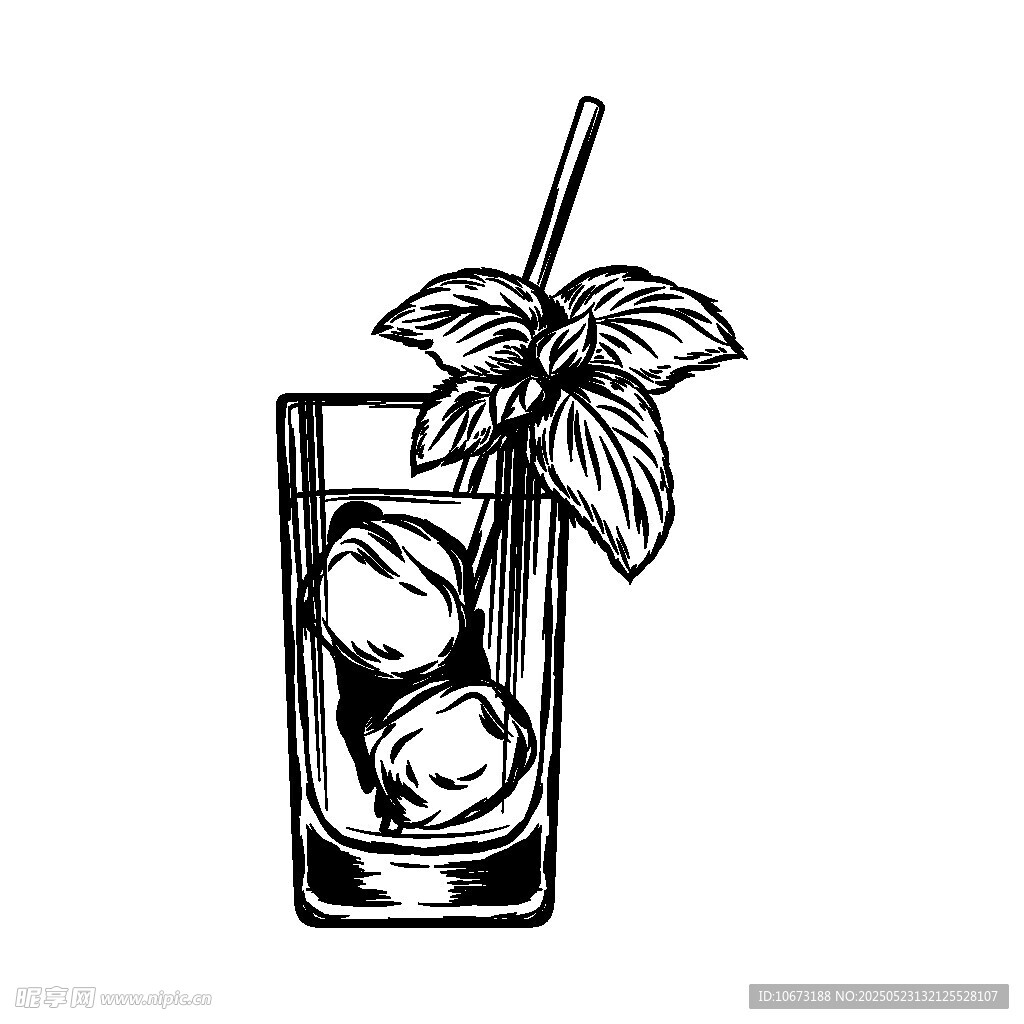手绘薄荷冰饮插画