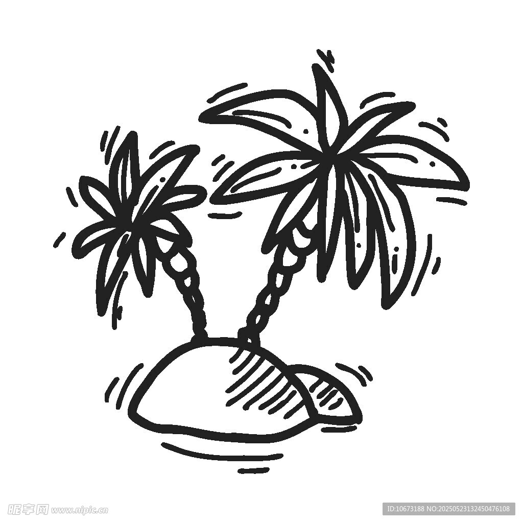 手绘海岛双棕榈树景观