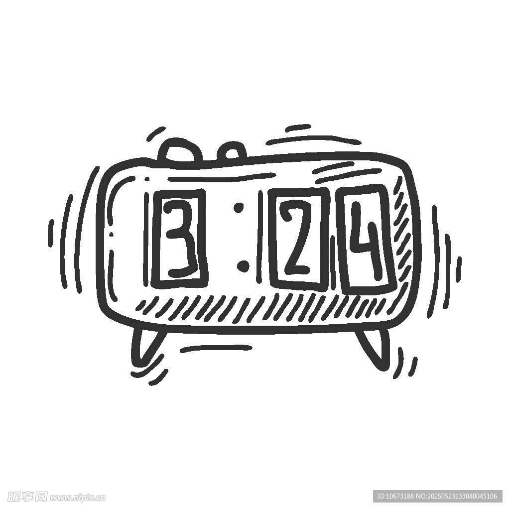 手绘风格数字闹钟插画