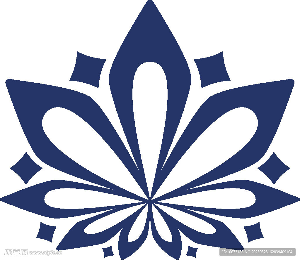 蓝白花朵几何装饰图案