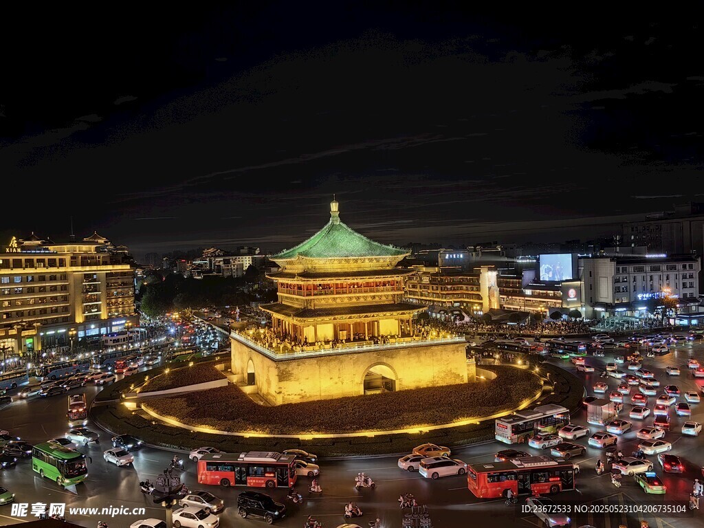 西安钟楼夜景繁华景象