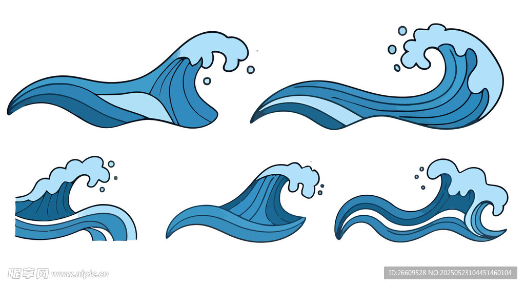 多样蓝色海浪矢量图案