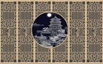 中式窗景下的月夜楼阁