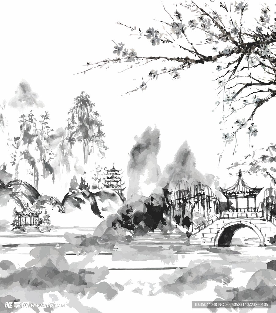 水墨江南山水景
