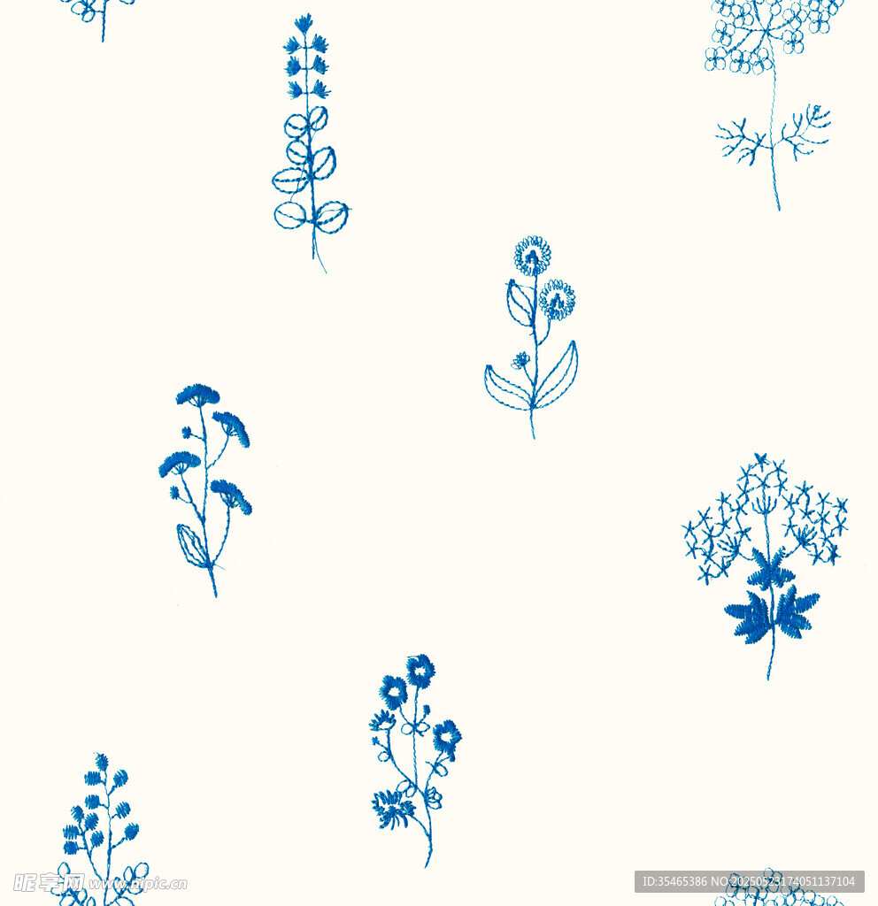 蓝白花卉图案背景纹理