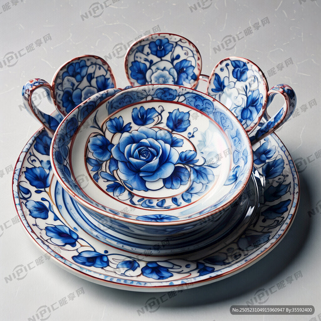 蓝玫瑰图案餐具