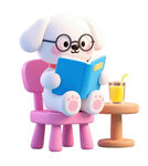 卡通小兔狗在自学读书